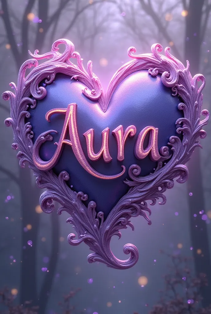 Write Aura's name in italics in a fantastic and fancy way, three-dimensional like a purple heart