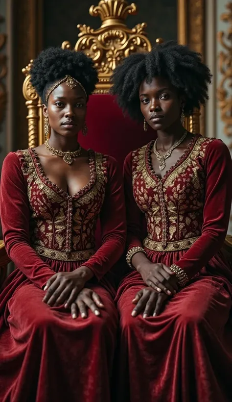 arafed image of two people black women black men  dressed in costumes sitting on a throne, , royal portrait, biopic, 4k still, masterpiece', movie promotional image, black supremacy, 16384k film, by Róbert Berény, movie still 8 k, historically accurate, ba...