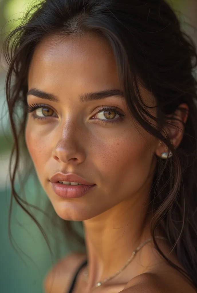 A unique woman is beautiful with a Brazilian face 