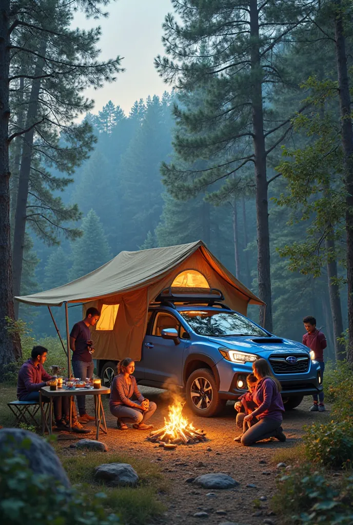 Friends with a Subaru car that has a tent that can be attached to it
