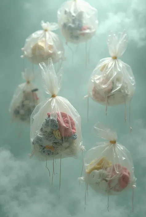 Plastic bags with mystery clothes inside clean