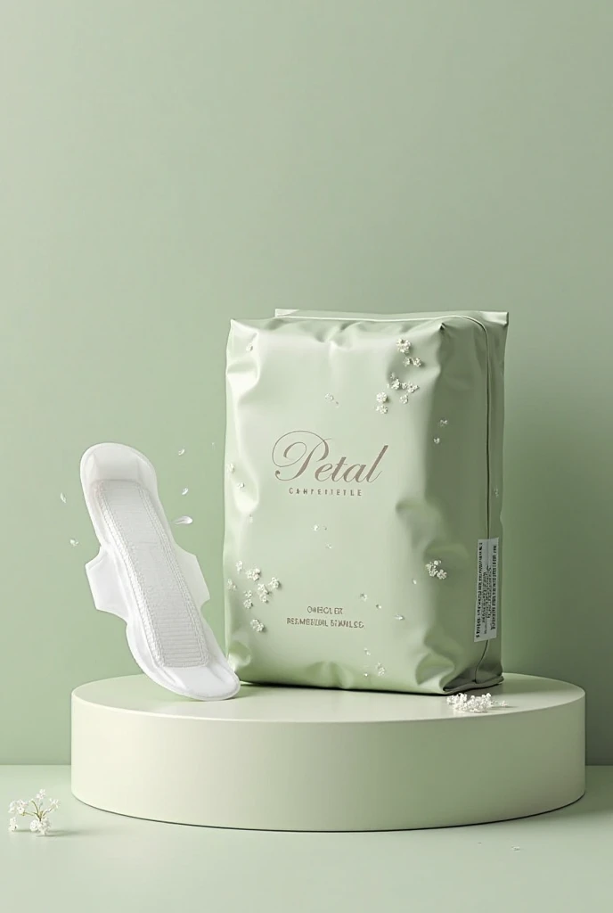 My product name is petal care a sanitary pad product and I want a plastic pouch cover with Silver    and Olive green   femanine colour