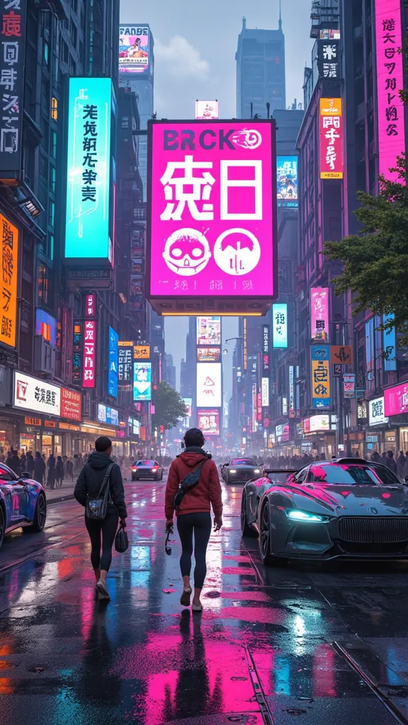 Cyber City Never Sleeps, street fashion,  street art, Private Hover Cars Are Traffic Jams on Empty Roads, Mysterious Hacker Group Nemesis, Huge LCD Monitor