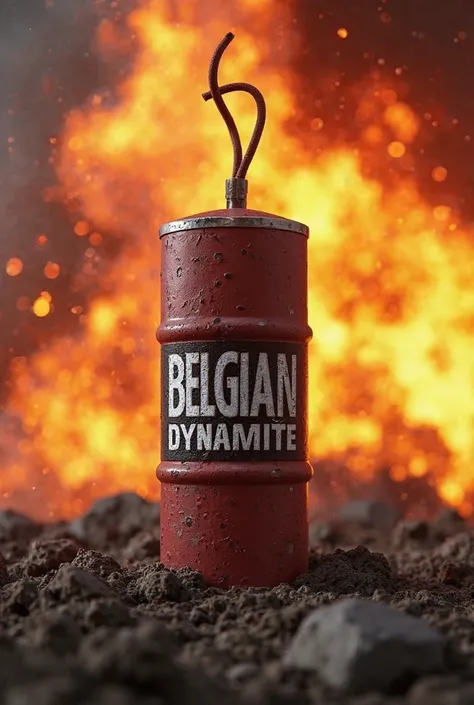 STICK OF DYNAMITE WITH THE TEXT " BelgianDynamite " explosion on the background