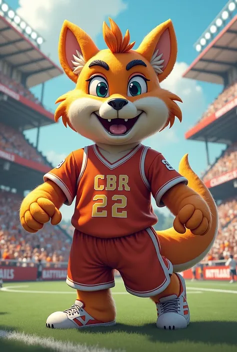 Snake mascot ball club,wears orange jersey,has CBR2 written on his jersey