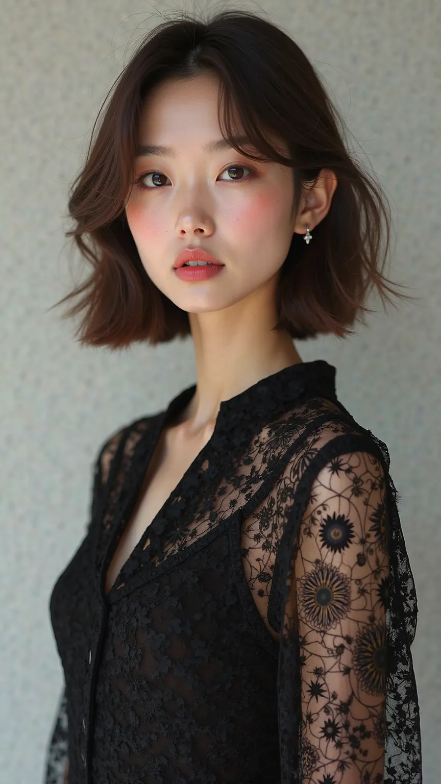 A (tall, ultra-slim) and incredibly realistic Japanese woman with (fair, porcelain-like skin), featured on the cover of a high-end fashion magazine. She has a (delicate yet statuesque figure), with (a long, slender waist, gracefully toned arms, and a poise...