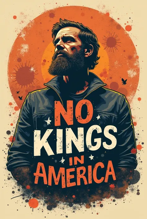 A vector illustration with BOHO COLOR text and a graphic design. The text reads "NO KINGS IN AMERICA" in bold, distressed letters. 