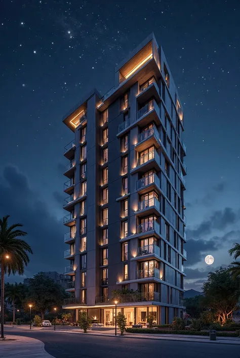 8F RESIDENTIAL BUILDING PREMIUM DESIGN VANGUARD DESIGN LIGHTING DESIGN 2 NIGHT VIEW OF THE STARRY SKY IN FULL MOON