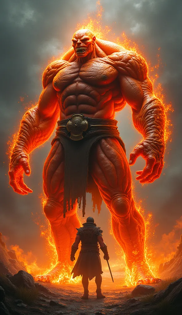 Depict Goro transformed into a colossal mutant with six arms and burning skin