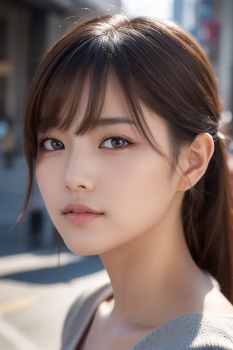 "A highly detailed and realistic photo of a modern Japanese woman, taken in natural lighting. She has smooth, clear skin, expressive eyes, and well-groomed hair. She is wearing stylish, contemporary fashion suitable for urban life, with soft shadows and a ...