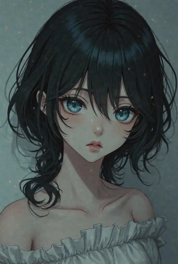 Black Hair Blue Eyes Anime Female Adult，A sad look