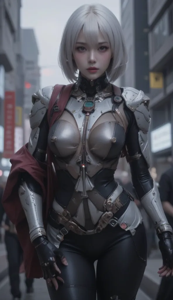 Android female warrior, wearing a robot suit, fighting tentacles by inserting a dildo into her pussy, a woman being attacked by tentacles, pleasure, wearing a brainwashing device on her head, belonging to Ghost in the Shell, background: Neo Tokyo, Skyscrap...