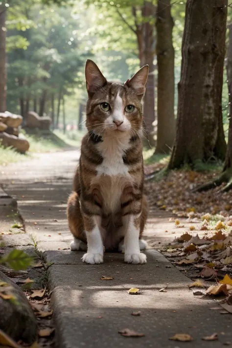 A dense forest pathway is prepared as the setting for an exciting race. The ground is covered with fallen leaves, and towering trees line both sides of the trail, creating a natural tunnel. At the starting line, four animals prepare for the competition. A ...