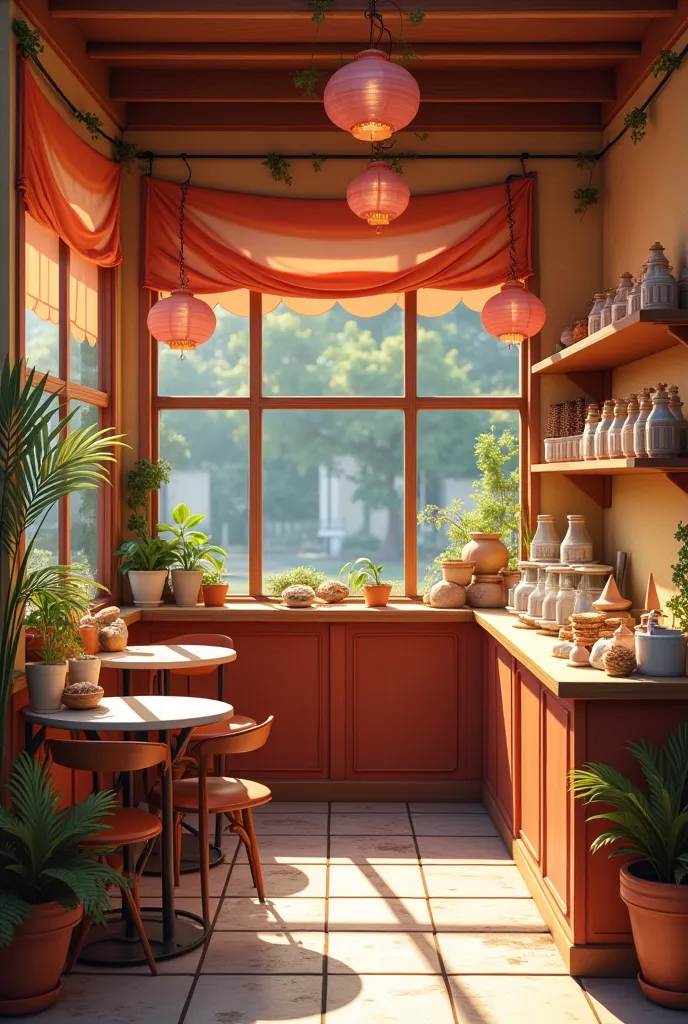  I want to create a shop which includes icecream, sugarcane juice,tea and coffee and items related to ren like chocolate biscuits ect
I want to name this shop as #HangOut.
Generate the image which all this include in a single room