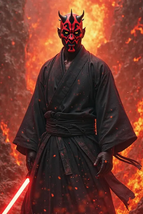 darth maul in a judogi on a hell and fire background 