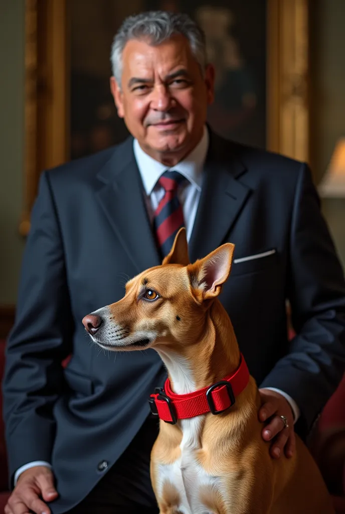 I want a photo showing former president Rafael Correa with Mr. Iza but that Iza is his dog with a red collar 