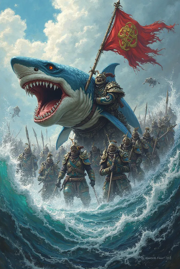 King Sharkpipe with his army with flag 3710