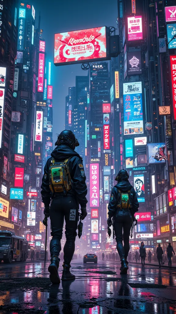 Cyber City Never Sleeps, street fashion,  street art, is congested on empty roads with private hovercars, Mysterious hacker group Nemesis, Huge LCD Monitor, Night World