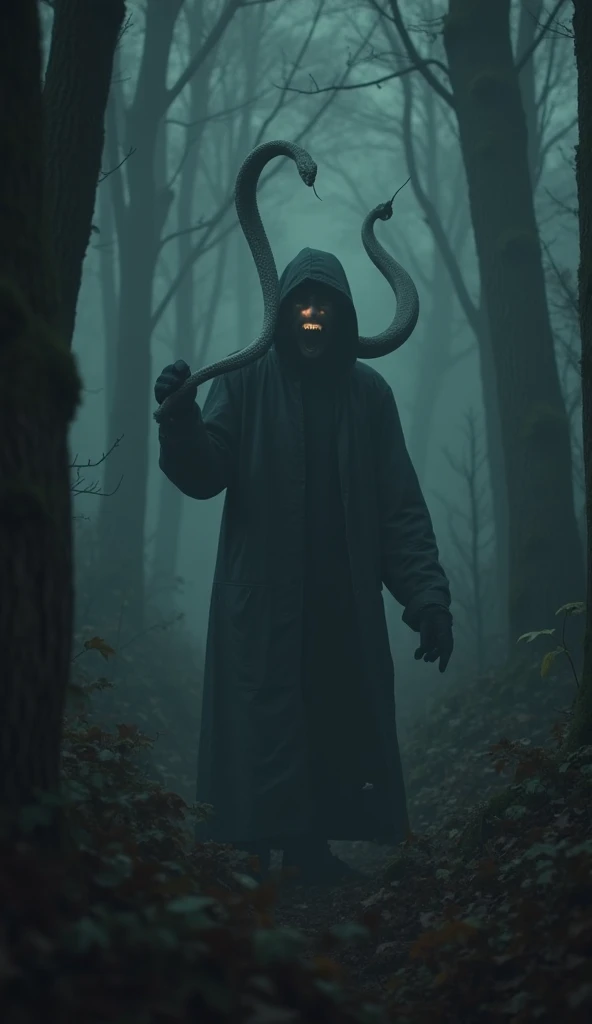 Generate in cinematic style If a snake bites you in your dream, it could be a sign of upcoming danger!”

Prompt: A shadowy figure in a dark, eerie forest being attacked by a snake. The person’s expression shows fear and shock, while the snake’s eyes glow m...