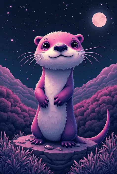 Design a purple and black shirt that features an otter and a landscape