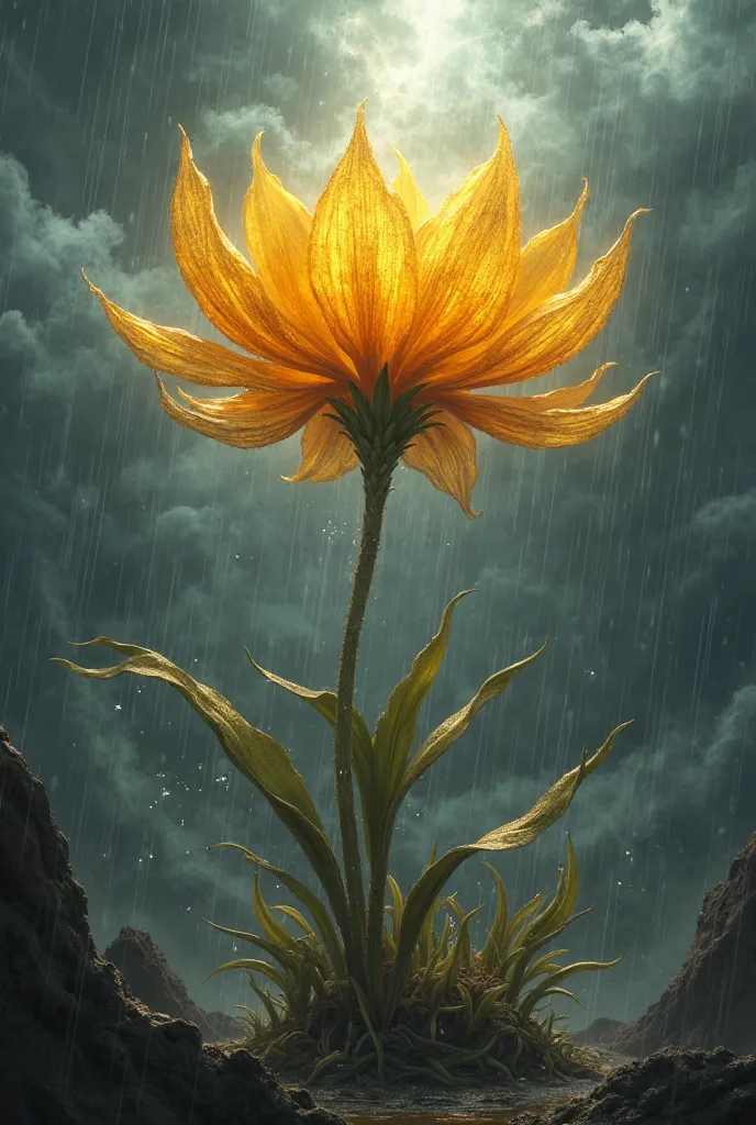 Big Gold flower  in the storm