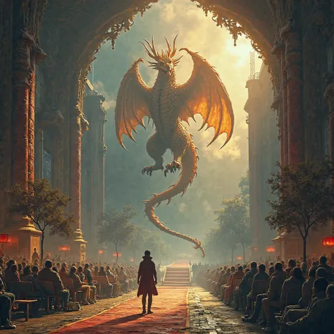 The scene is divided into four separate quadrants., each one is a scene with a specific atmosphere and details, colors that reflect its fabulous and subconscious characteristics.

### **Type 1: dragon**
- ** tower, the :** A large arena or stage with spect...