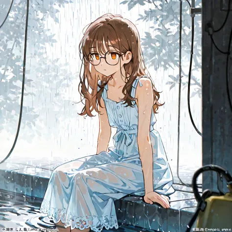 Glasses　female　 on the lawn after the rain