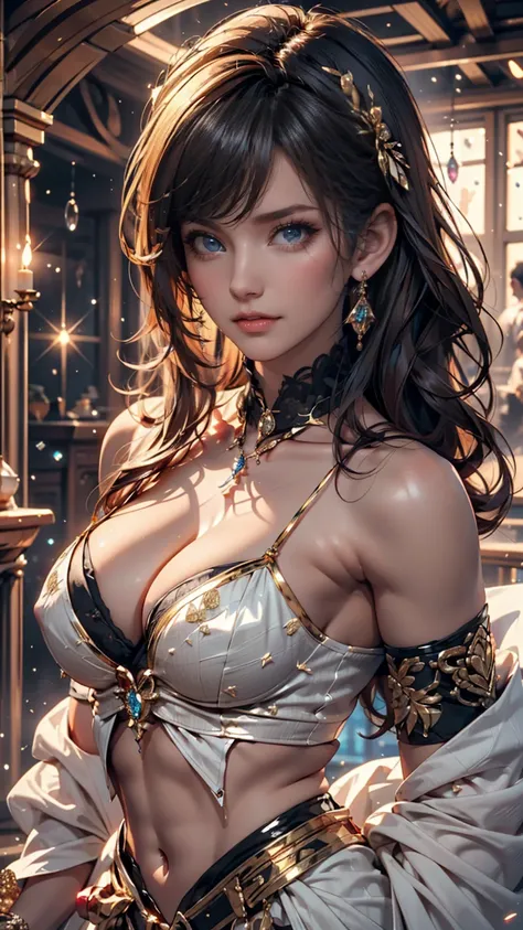 (An unbeatable masterpiece,  sidelights in the form of drops, Fine and beautiful eyes : 1.2), ultra-realistic 8k CG, perfect artwork, upper body, shiny hair, shining eyes,  shiny skin, realistic, 3d face,  underbob, Big Breasts,  Perfect Work of Art , matu...