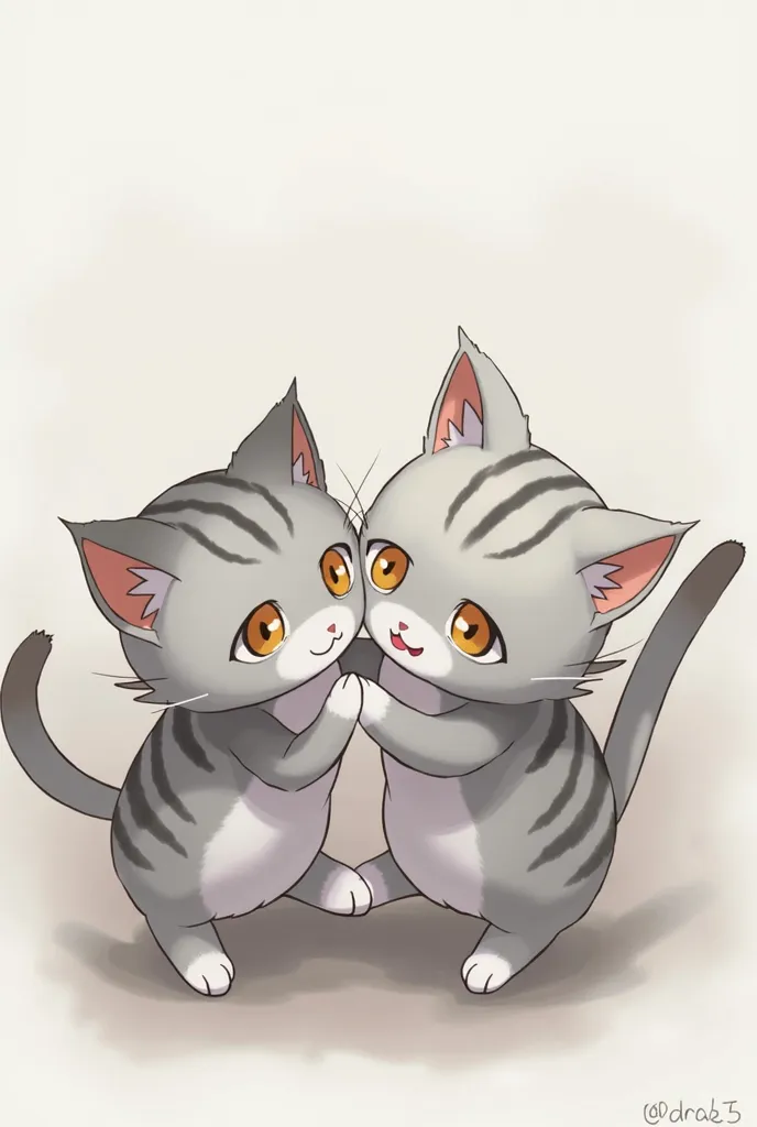 Create two gray cats with black stripes in anime 