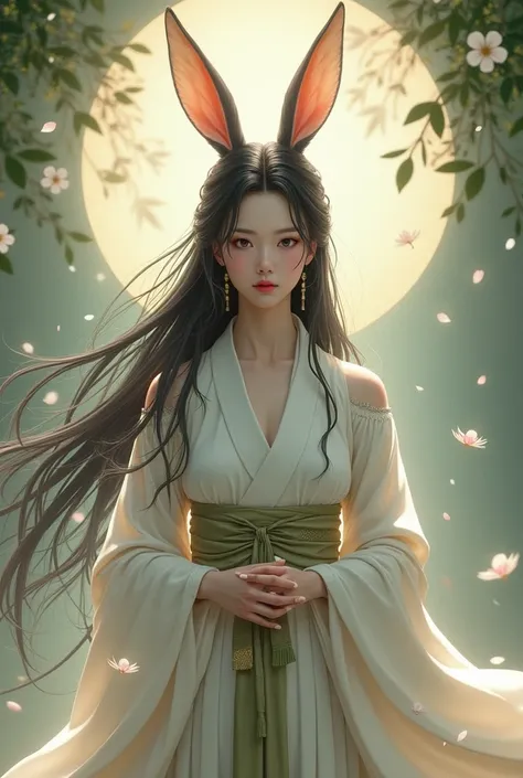 Japanese woman dressed tastefully in natural light、goddess, rabbit ears,long hair