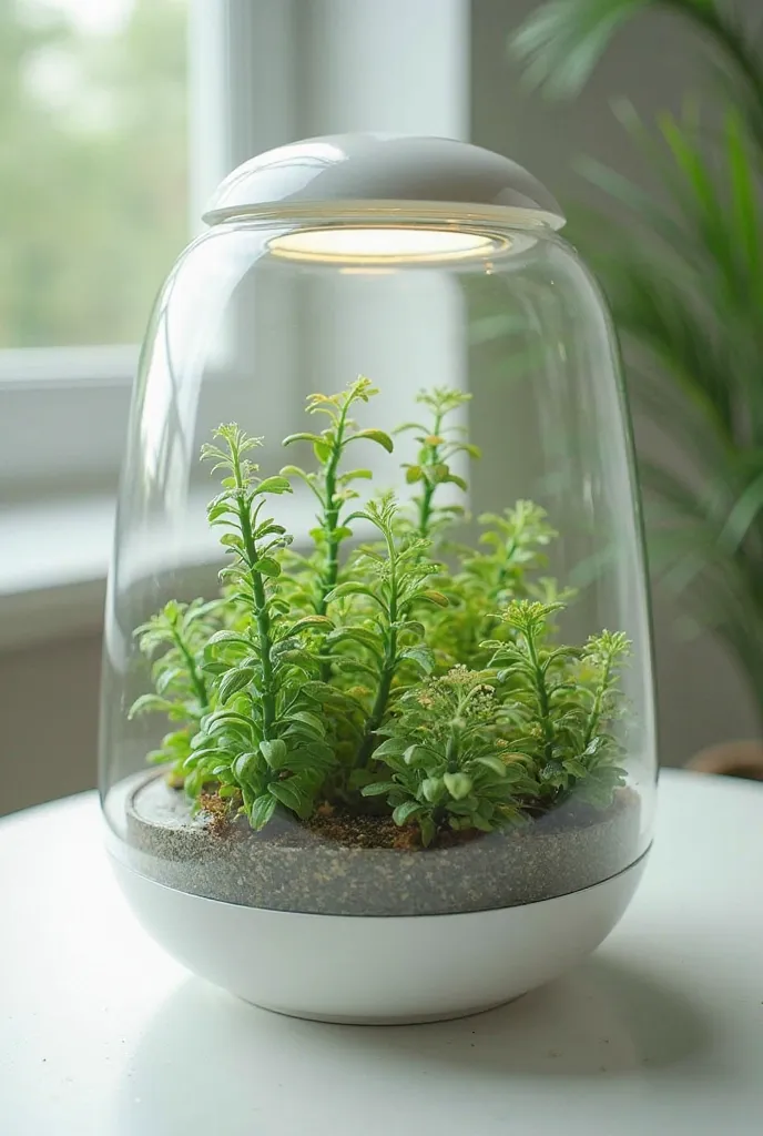  small tiny green leafy plants that we can grow  .Design a product such as a small capsule with modular structure