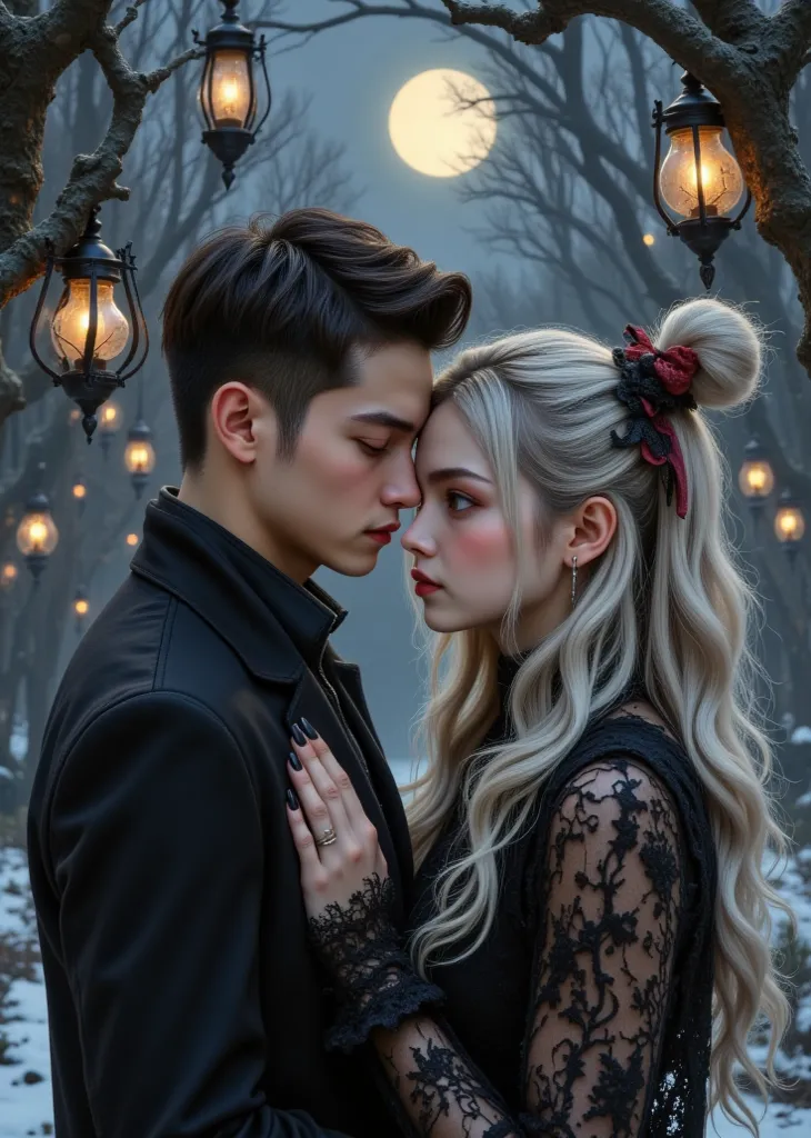  Realistic and authentic-oriented  、Nice Guy Jack and Beauty Sally create a retro vibe ,  without losing Jack's short regent black hair and Sally's twirl silver hair、Jack's Brown Eyes 、Sally's green eyes 、 Their Faces Are Beautiful Skin Without Stains 、  r...