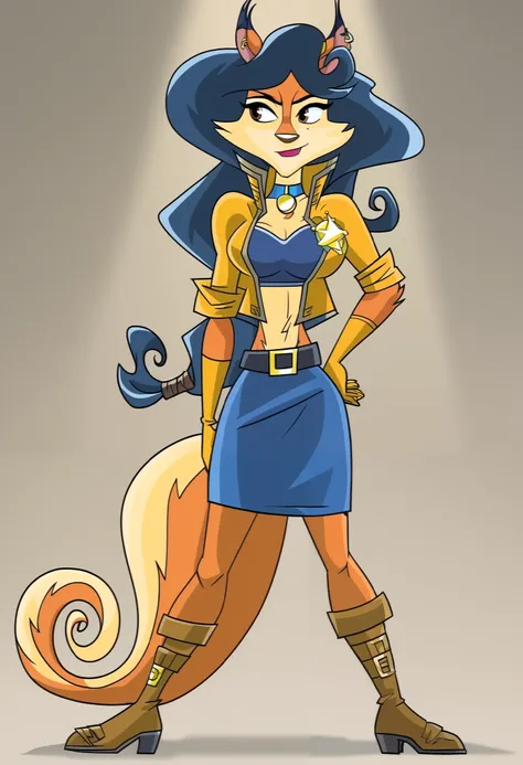 score_7_arriba, score_8_arriba, score_9, masterpiece, perfect face, manos perfectas, High quality,
Carmelita Fox,  cartoon ,  hairy, anthropo, anthropo fox,  Female, Alone , orange hair, long dark blue hair,  wavy blue hair ,
 yellow jacket, yellow gloves,...