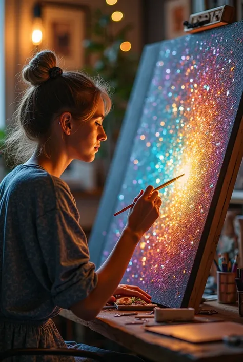 horizontal image , person painting with diamond paint