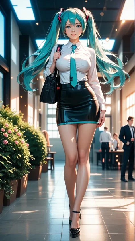  Hatsune Miku,Big Breasts,full body,HIGH QUALITY,8k,realistic,very detailed,professional,vivid colors,Bokeh,natural light,studio lighting,fantasy scene,anime style,digital art,masterpiece