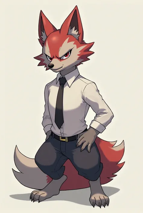 Lycanroc in white button up shirt and tie 