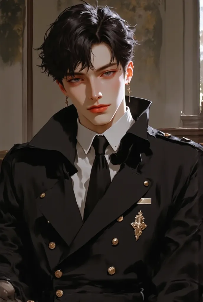 (masterpiece), (best quality), 1man, solo, male, middle part black hair, chiseled jawline, muscular, modern student, modern uniform, arrogant, confident, playful, unbothered, mighty, classroom background, forehead, majestic, aesthetic, ethereal, handsome, ...