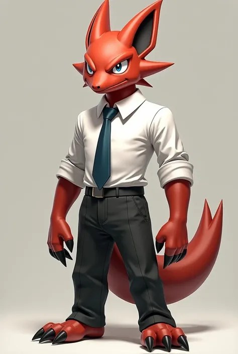 Lycanroc pokemon in white button up shirt and tie
