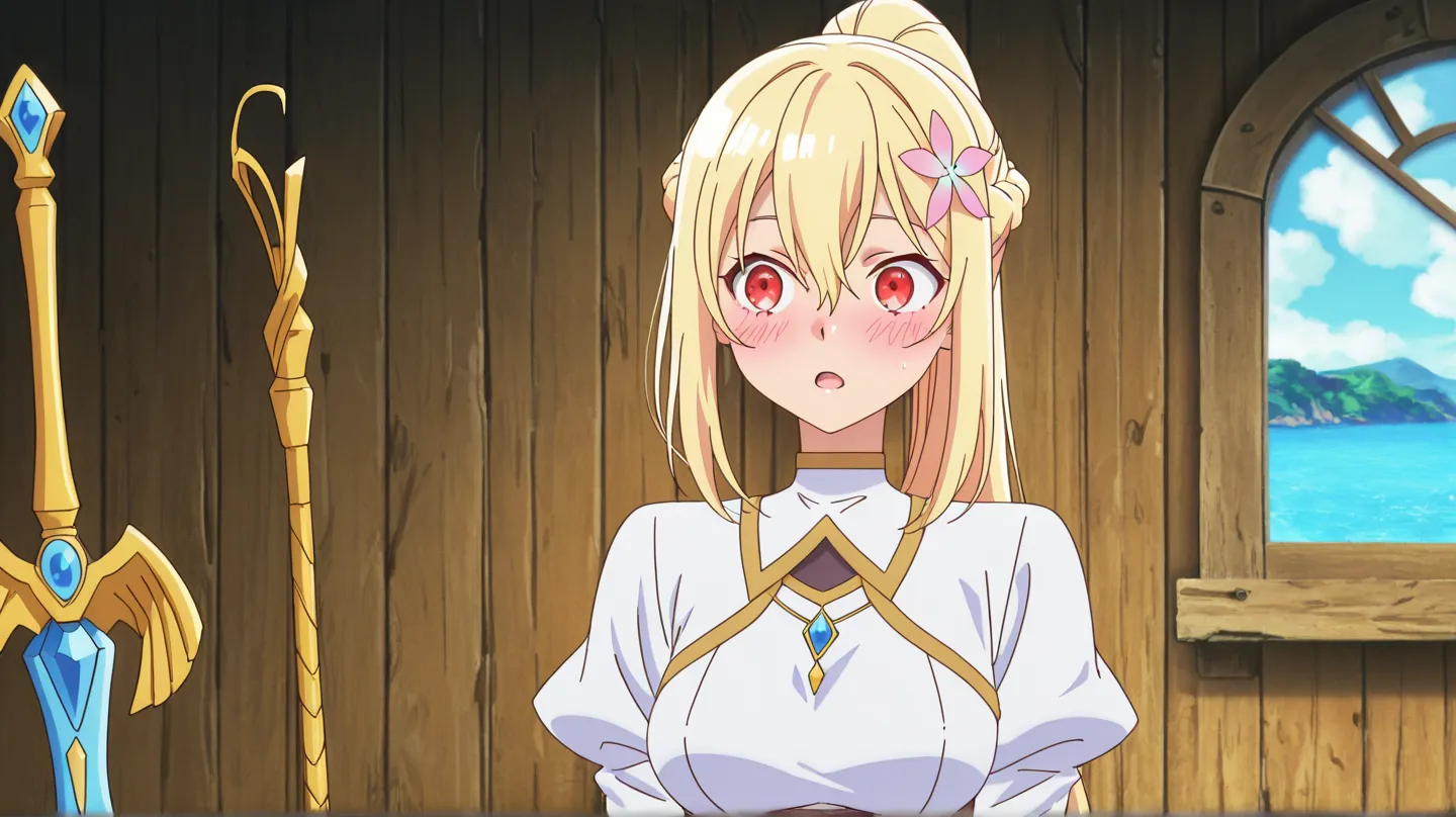 1girl, Lena Floria \(Kinomi Master),((best quality:1.4,beautiful detailed eyes)) anime screencap, masterpiece, best quality, solo, anime coloring, giving her a playful, demonic look, This is a side-by-side photograph of lena_floria, 1girl, blonde hair, red...