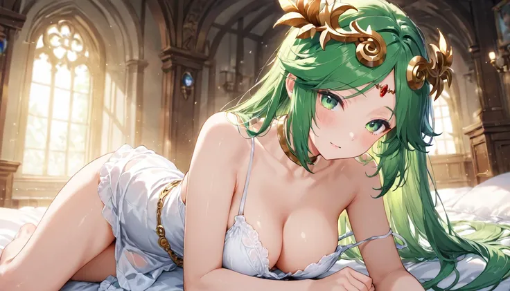 sex,Palutena、medium breasts、、 looks up、、High Quality Illustration、4K ultra-high resolution、 Outstanding detail 、HDR、studio lighting、vivid color、、 background、 elegant atmosphere、Lustrous Material、Soft Light、Fantastic