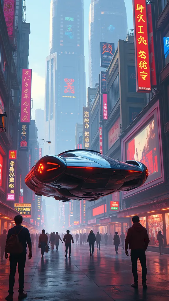 Cyber City Never Sleeps, street fashion,  street art, Car type hovercar