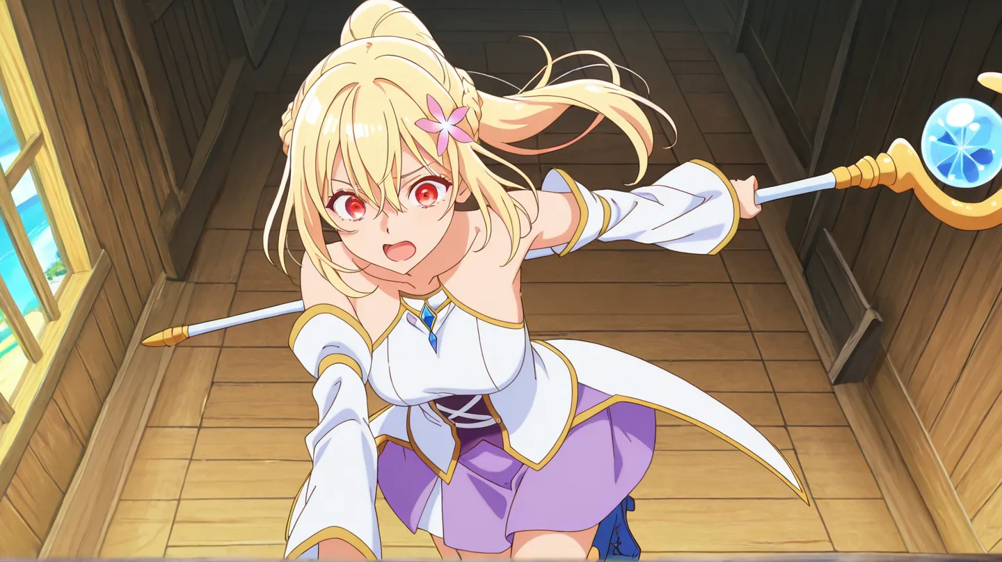 1girl, Lena Floria \(Kinomi Master),((best quality:1.4,beautiful detailed eyes)) anime screencap, masterpiece, best quality, solo, anime coloring, giving her a playful, demonic look, This is a side-by-side photograph of lena_floria, 1girl, blonde hair, red...