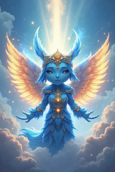 Blue mascot with the name Guardians of Heaven 