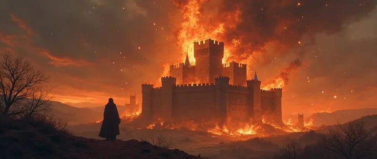  medieval castle on fire.