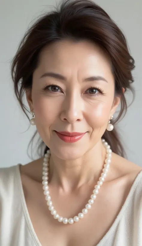 (mature woman, 48 years old, Japanese, masterpiece, top quality, High Resolution, realistic:1.37, sharp concentration:1.4, Unmatched Beauty's live venue , Ultimate beauty), close-up, fine laugh lines:1.2, Slightly Scarlet Natural Makeup , Gentl...