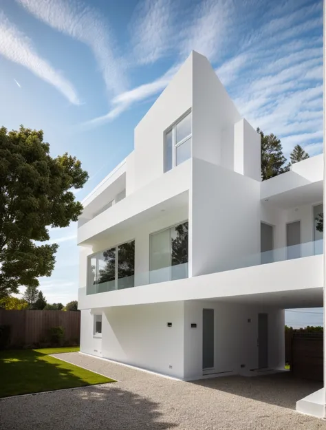  modern house, External , (white color house), sunlight, Reality, External, Smooth light, house,  original photo, (Real Photo), Real Photo all picture, Super Detail, 8K Ultra HD, [dslr,  (high detail skin:1.3),  Soft light , Ultra High Quality, film grain,...