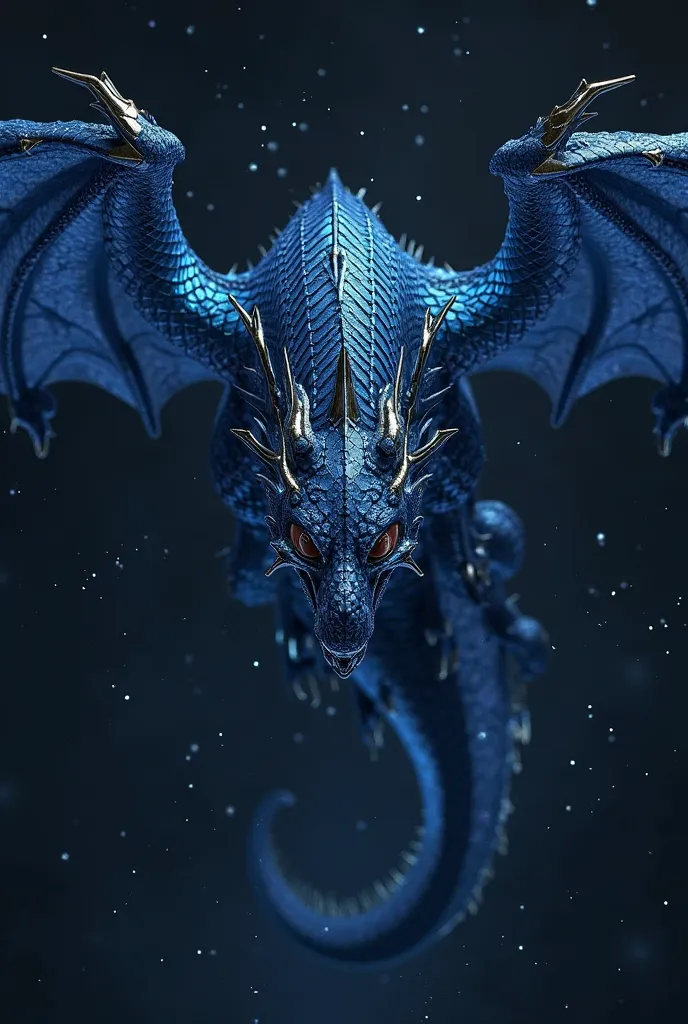 Midnight blue dragon with a skull print on its face