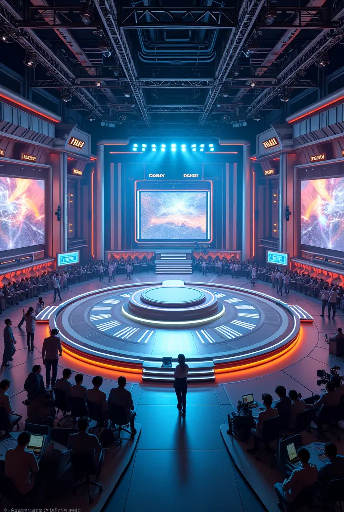 Create a large and super technological TV studio for the show Domingação