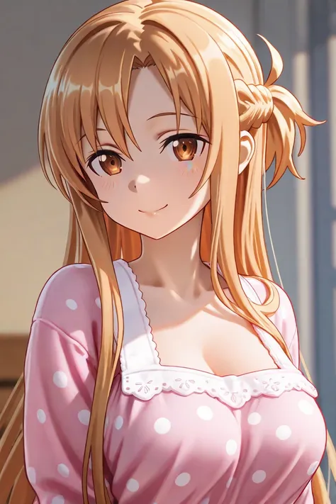 Asuna yuuki in fuzzy pajamas, cleavage, masterpiece