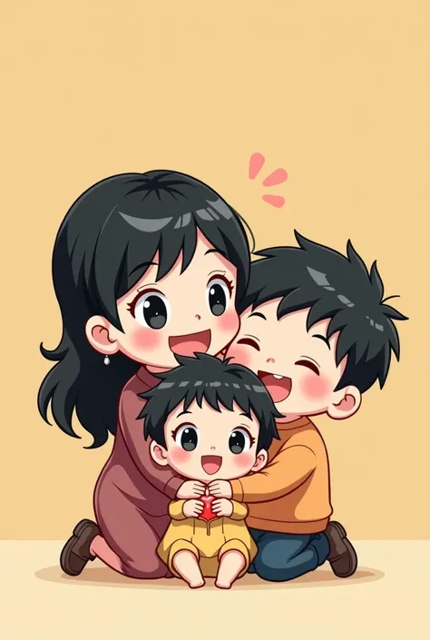 I mean family of five one girl and two young boys chibi oc gacha black hair black eyes 